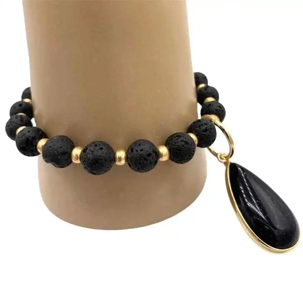 Blue stone gemstone charm. Lava bead diffuser bracelet. - Picture 4 of 4